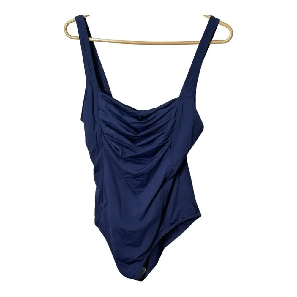 Calvin Klein  Shirred Neck One-Piece Swimsuit Navy Slimming  Size 12